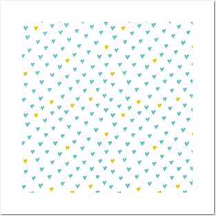 Pattern with blue and yellow hearts Posters and Art